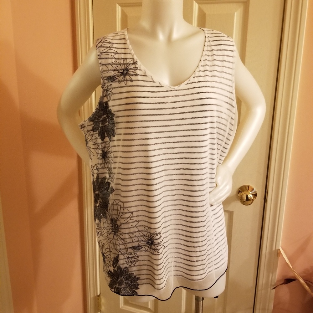 Women's embroidered Mesh Striped Plus Size Top top